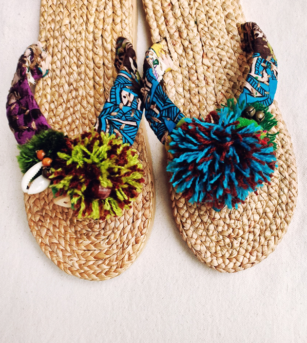 手編水草鞋.彩藍 1