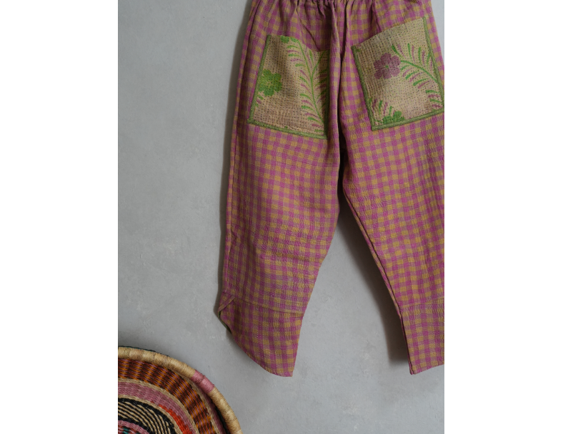 kantha 老甘達口袋褲*粉格子  1