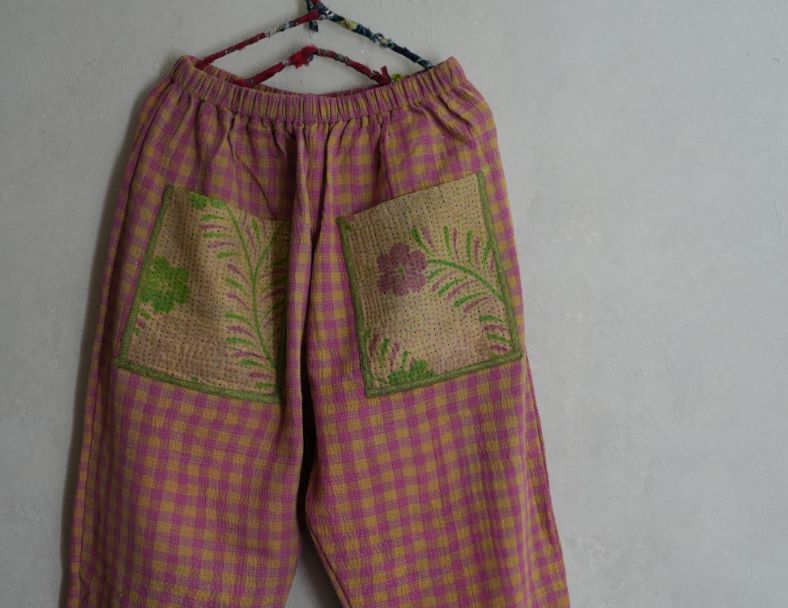 kantha 老甘達口袋褲*粉格子  2