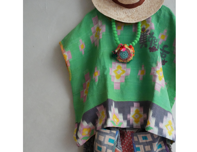 kantha Hindi 木印寬版上衣*青綠 1