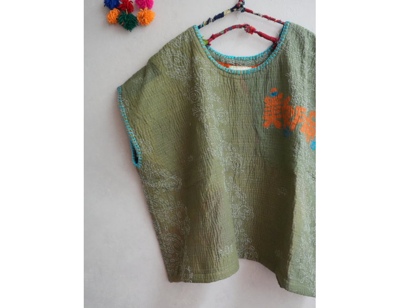 kantha Hindi 木印寬版上衣*木綠 5