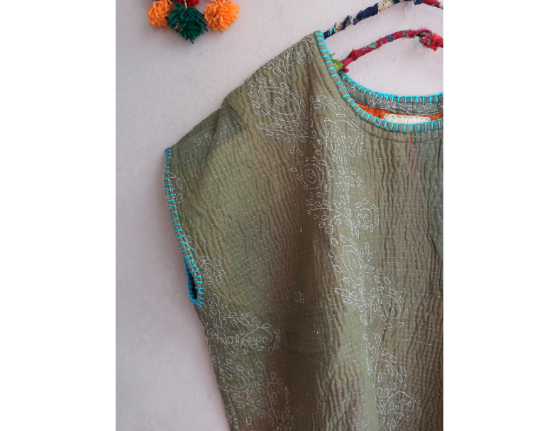 kantha Hindi 木印寬版上衣*木綠 4