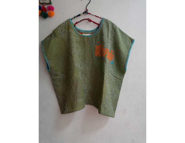 kantha Hindi 木印寬版上衣*木綠 3