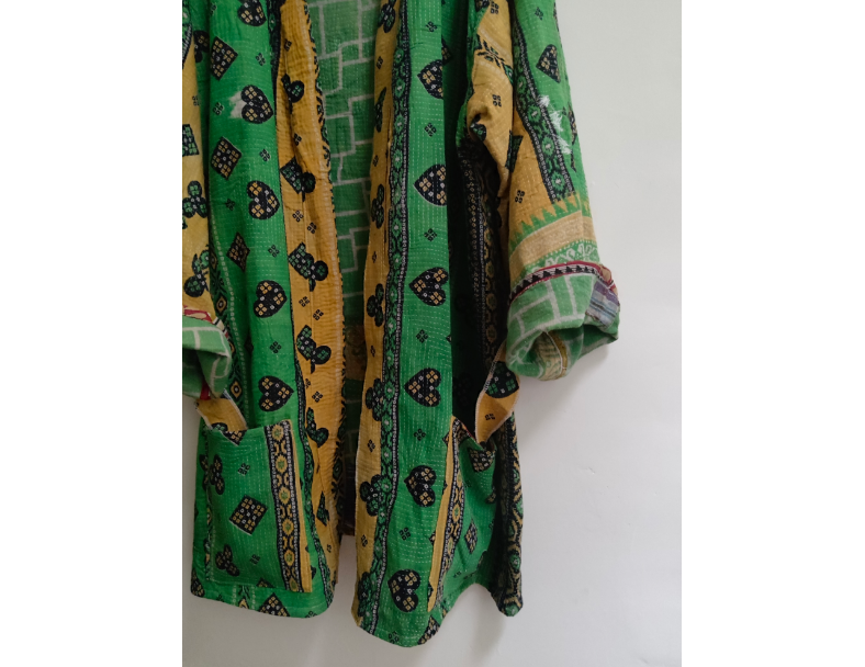 老甘達Kantha外套 / 綠黃撲克花 5