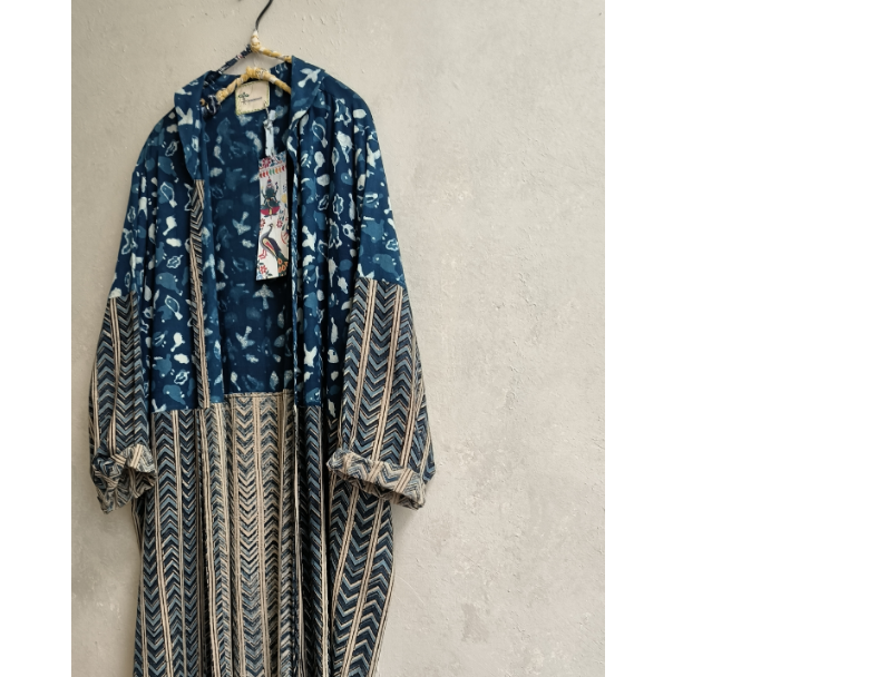 泥染手印長罩衫*藍 2