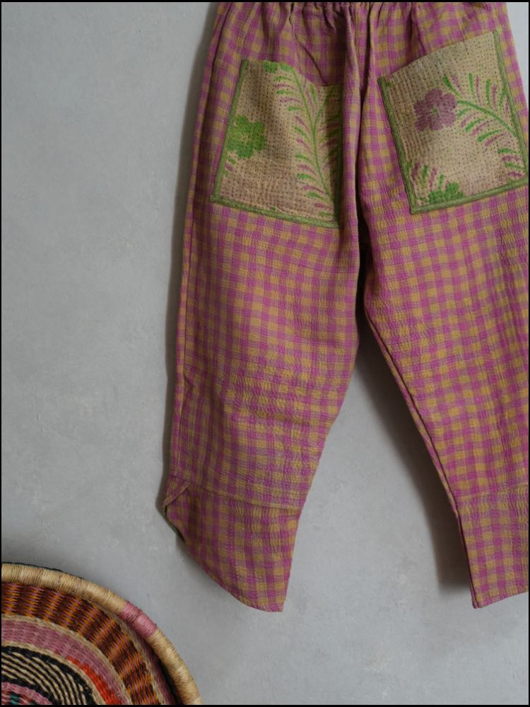 kantha 老甘達口袋褲*粉格子 
