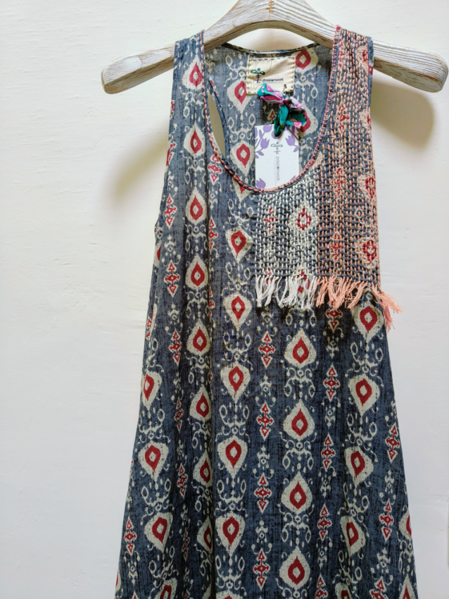 手織拼花長洋 / 灰曼蒂