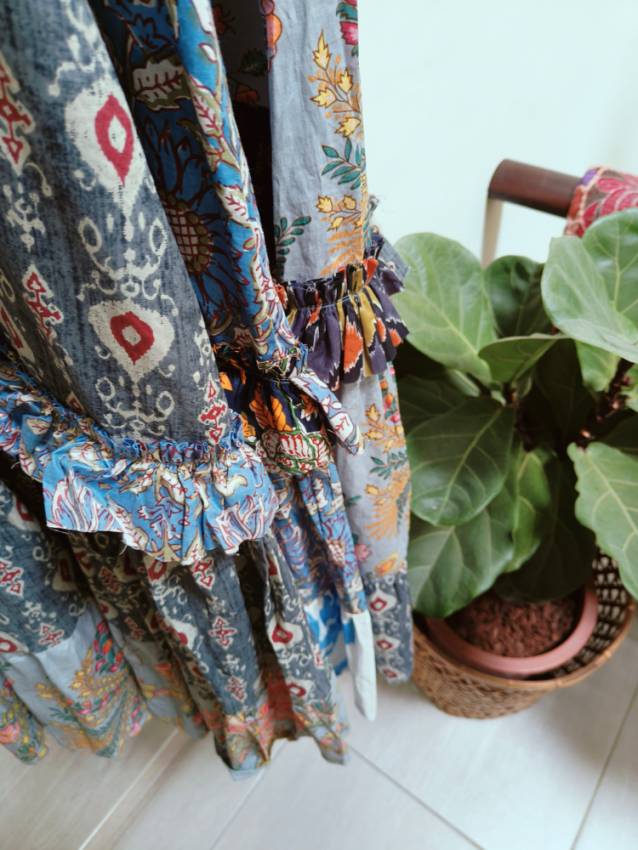 手織拼花長洋 / 灰曼蒂