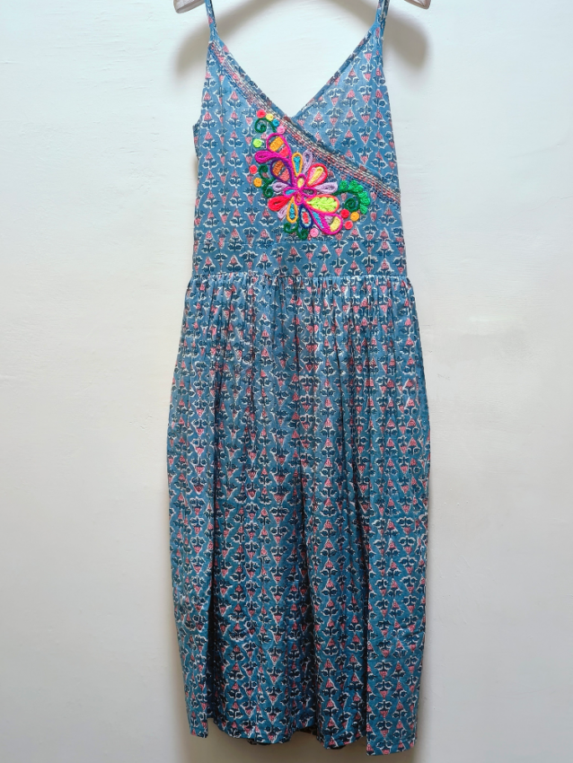 法式V領手織線小洋裝 / 藍丁香/ BOHO SUMMER SALE