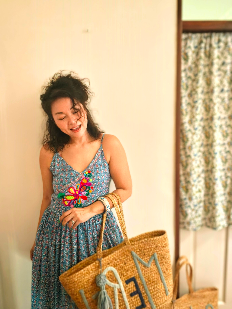 法式V領手織線小洋裝 / 藍丁香/ BOHO SUMMER SALE