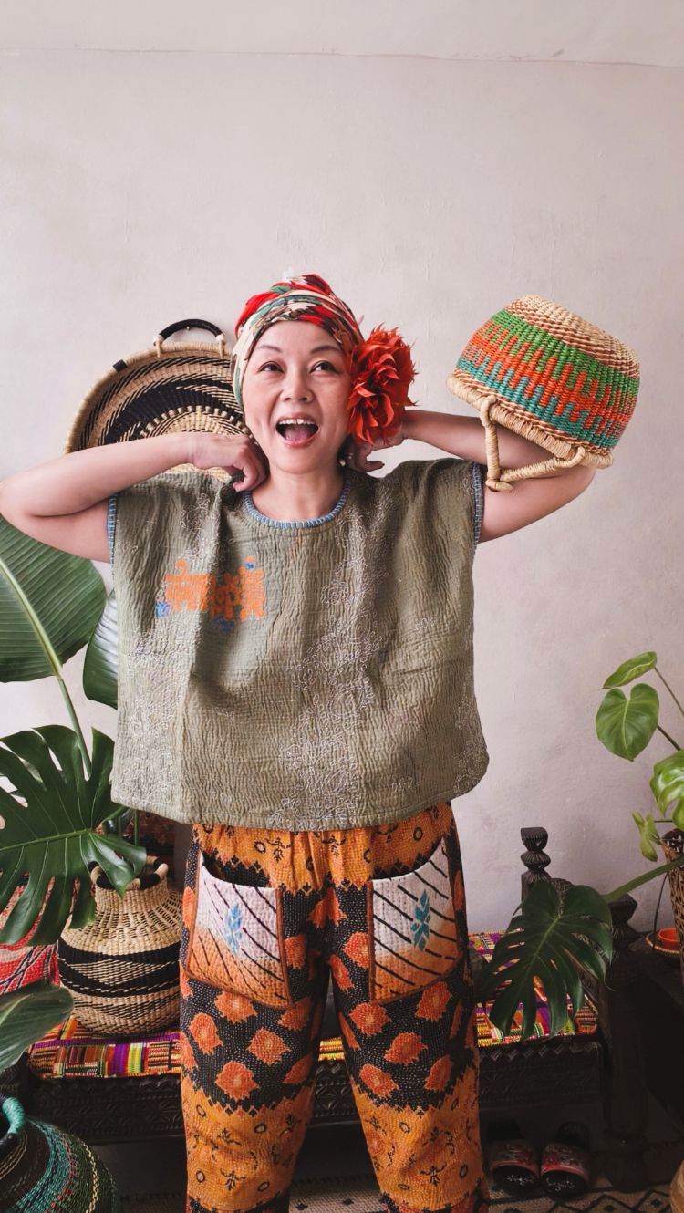  kantha Hindi 木印寬版上衣*木綠