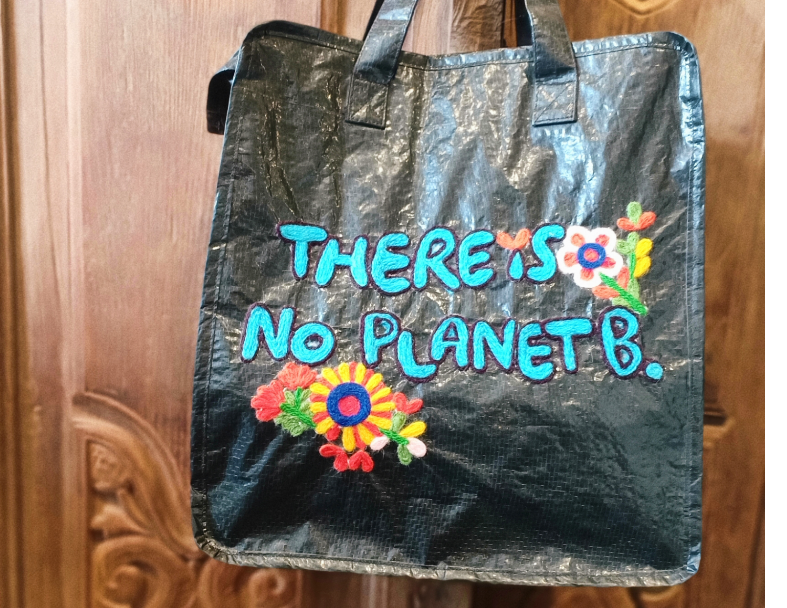 綠設計繡花拉鍊袋*THERE IS NO PLANET B * 3 色 1