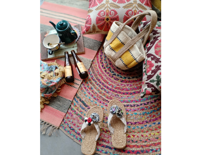 花尾麻編彩圈毯   2