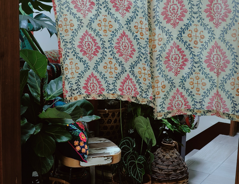 木印門簾-粉黃花語 4