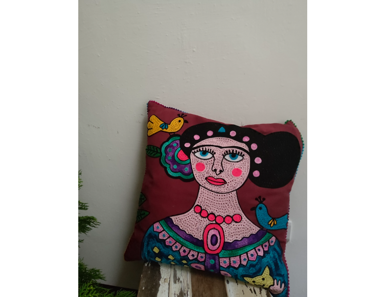  毛繡花抱枕套.熱情の芙烈達 1