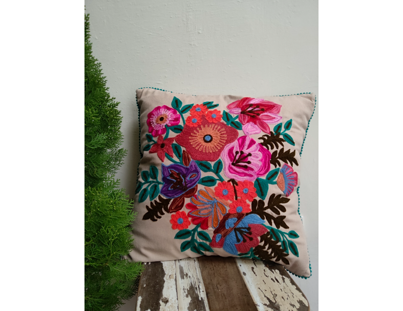 毛繡花抱枕套.米花齊放 3